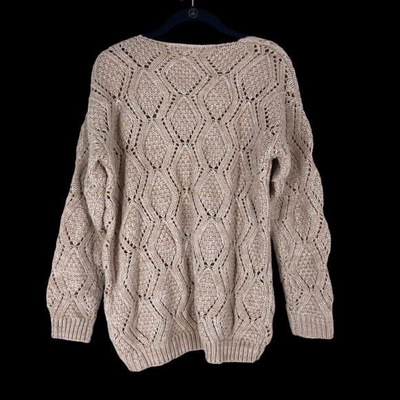 Soft Diamond Shaped Cable Knit Sweater w/Hi/Lo Banded Hem in Soft Peach SZ M/L - Picture 2 of 10